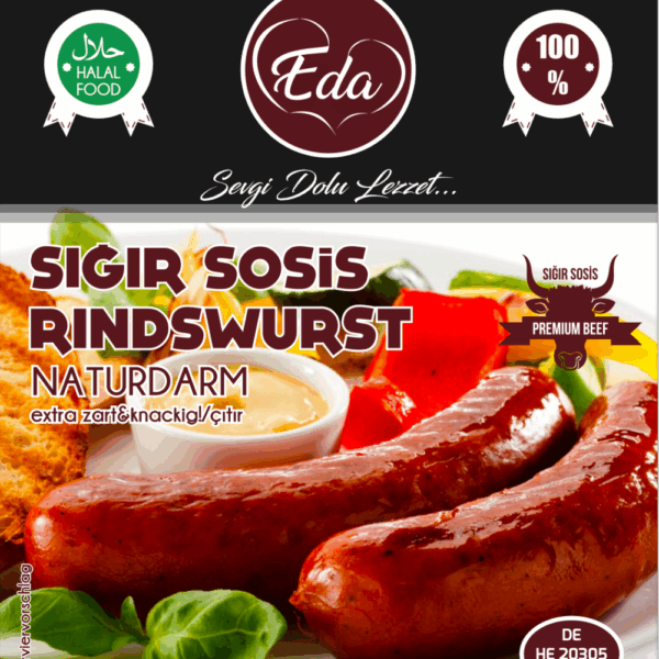 Halal Rindwurst Mild – 720g | Feine Grillwurst im Naturdarm aus 100 % Rindfleisch