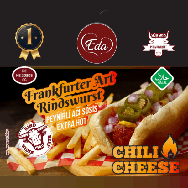 Halal Chili-Cheese Rindwurst – Frankfurter Art, 400g | Scharfe Rindswurst mit Käse & Jalapeños